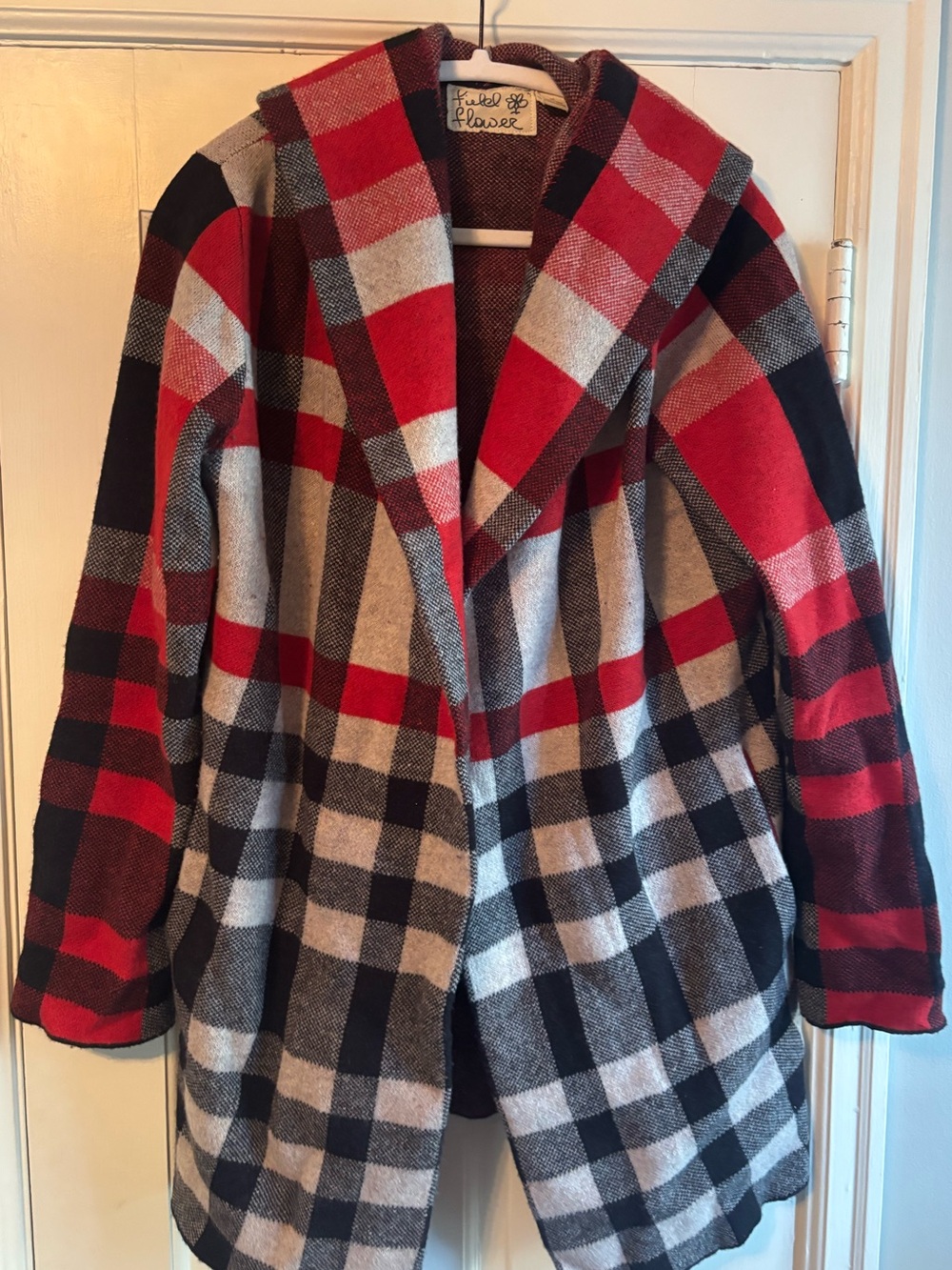 Anthropologie Red & Black Plaid Hooded Coat